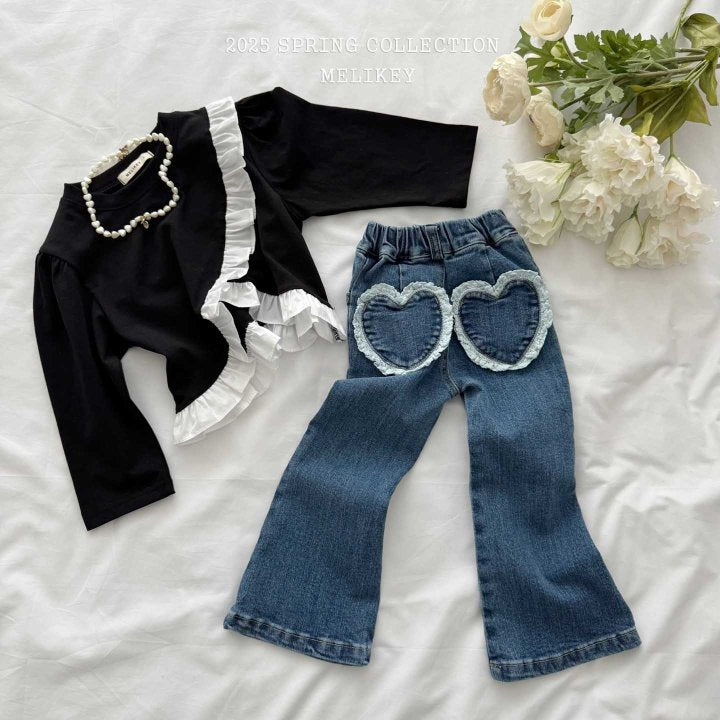 [melikey] Heart Denim Flare Pants