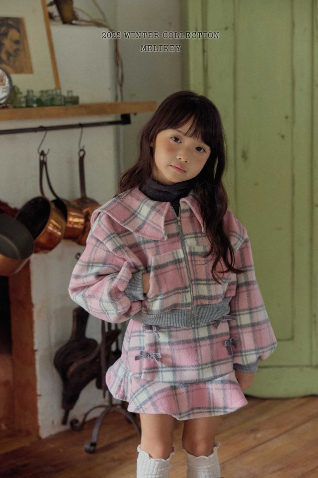 [melikey] Wool Check Collar Zip-Up_2colors