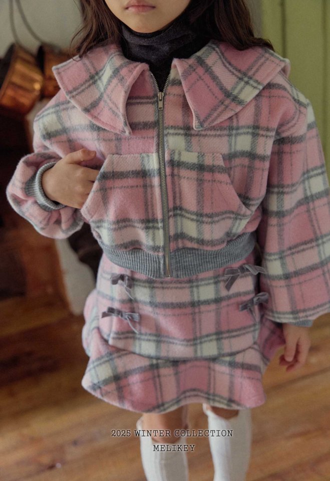 [melikey] Wool Check Collar Zip-Up_2colors