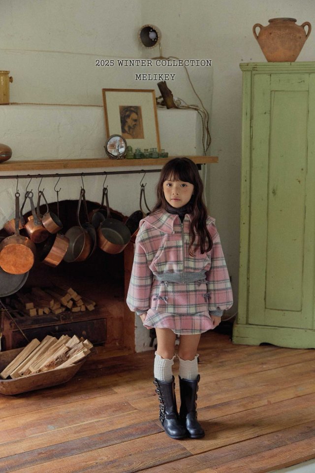 [melikey] Wool Check Collar Zip-Up_2colors