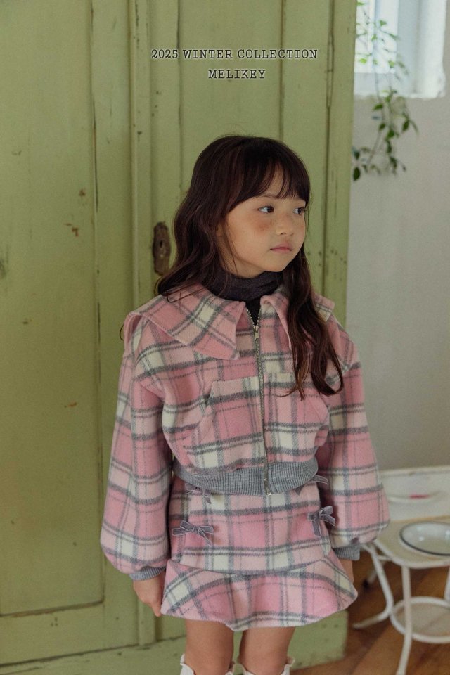 [melikey] Wool Check Collar Zip-Up_2colors