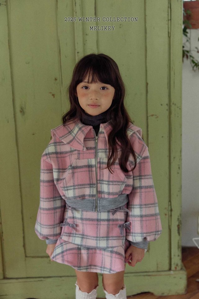 [melikey] Wool Check Collar Zip-Up_2colors