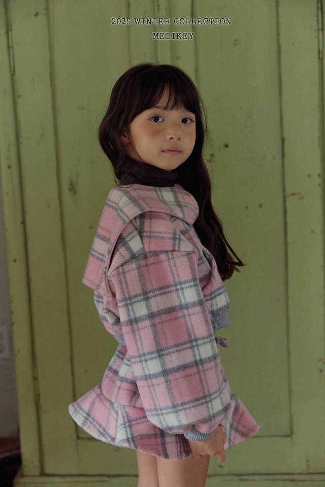[melikey] Wool Check Collar Zip-Up_2colors
