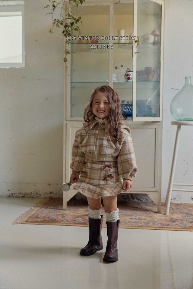 [melikey] Wool Check Collar Zip-Up_2colors