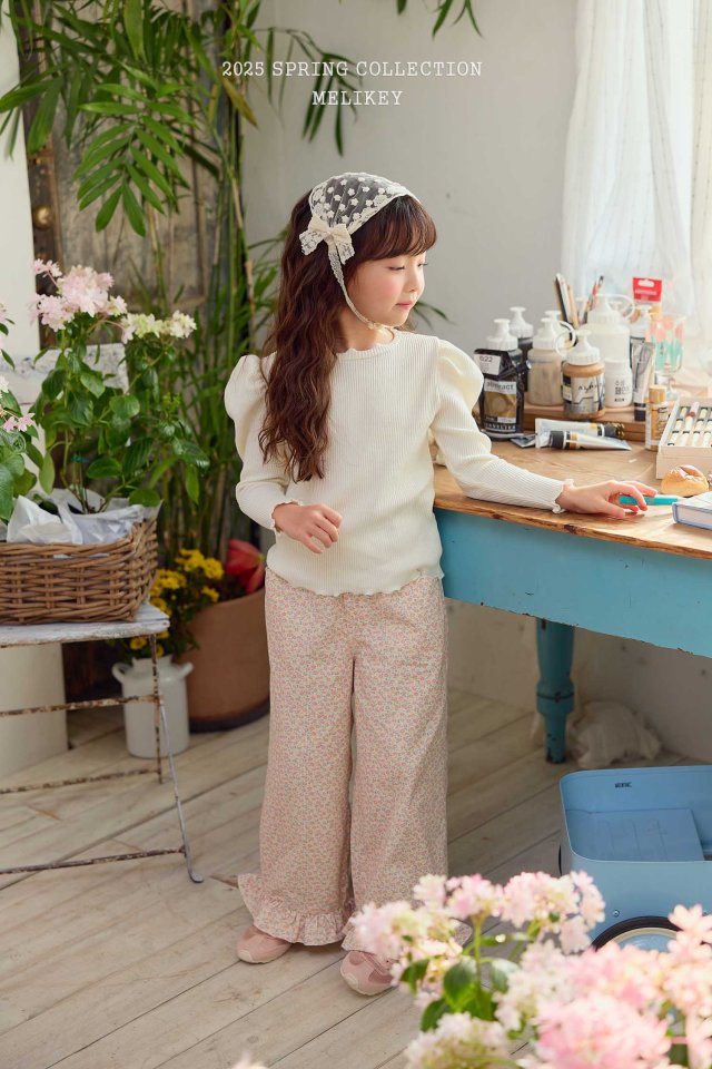 [melikey] Spring Flower Frill Pants_Cream