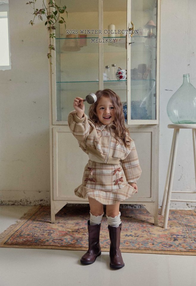 [melikey] Wool Check Collar Zip-Up_2colors