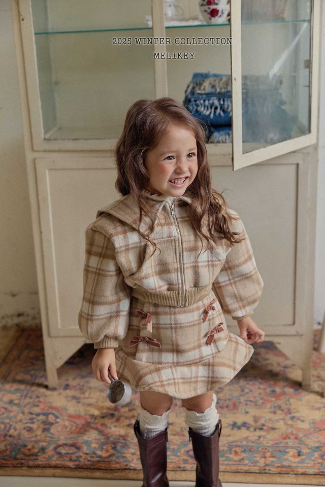 [melikey] Wool Check Collar Zip-Up_2colors