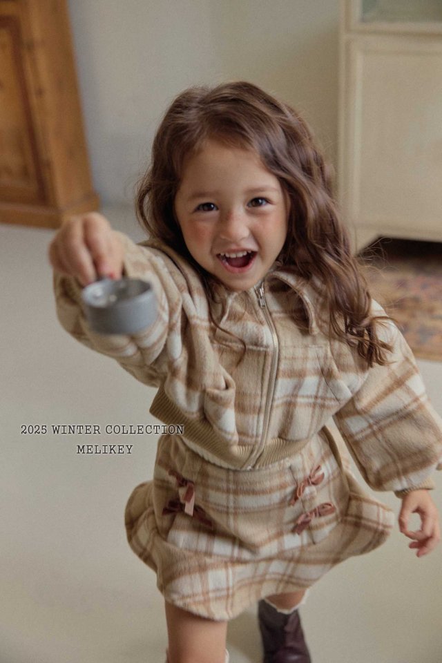 [melikey] Wool Check Collar Zip-Up_2colors