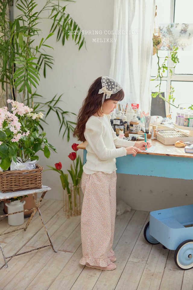 [melikey] Spring Flower Frill Pants_Cream