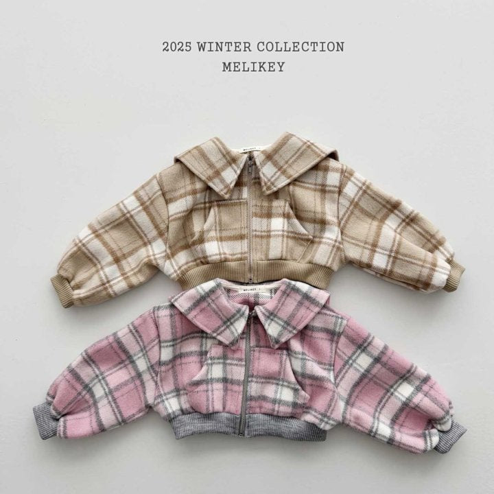 [melikey] Wool Check Collar Zip-Up_2colors