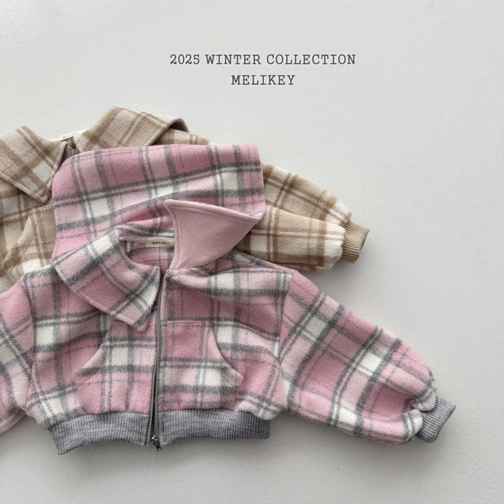 [melikey] Wool Check Collar Zip-Up_2colors