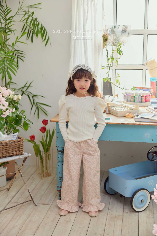 [melikey] Spring Flower Frill Pants_Cream