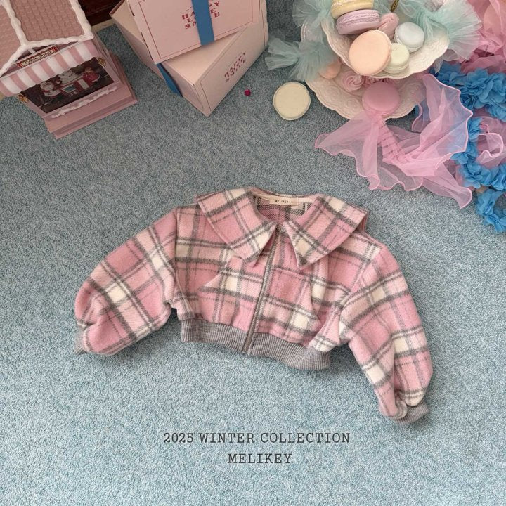 [melikey] Wool Check Collar Zip-Up_2colors