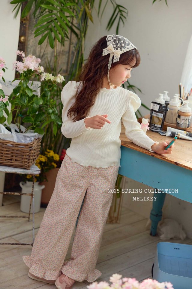 [melikey] Spring Flower Frill Pants_Cream