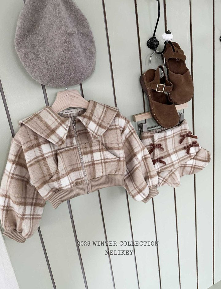 [melikey] Wool Check Collar Zip-Up_2colors