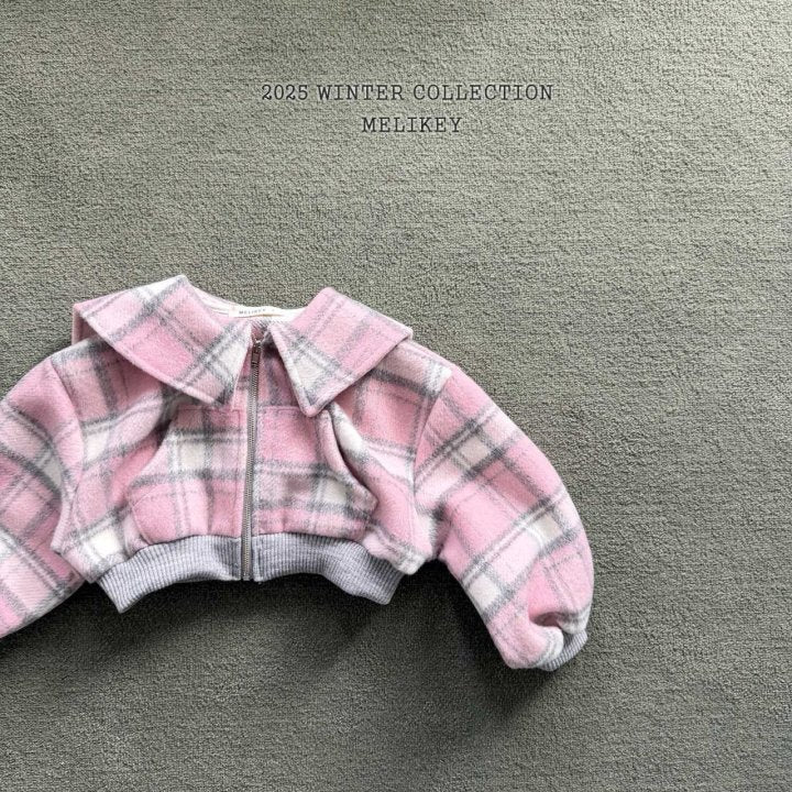 [melikey] Wool Check Collar Zip-Up_2colors