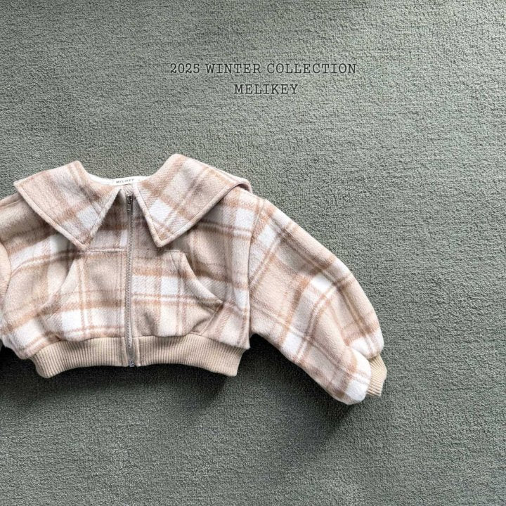 [melikey] Wool Check Collar Zip-Up_2colors