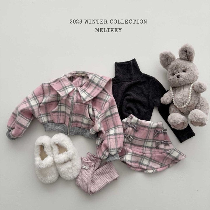 [melikey] Wool Check Collar Zip-Up_2colors