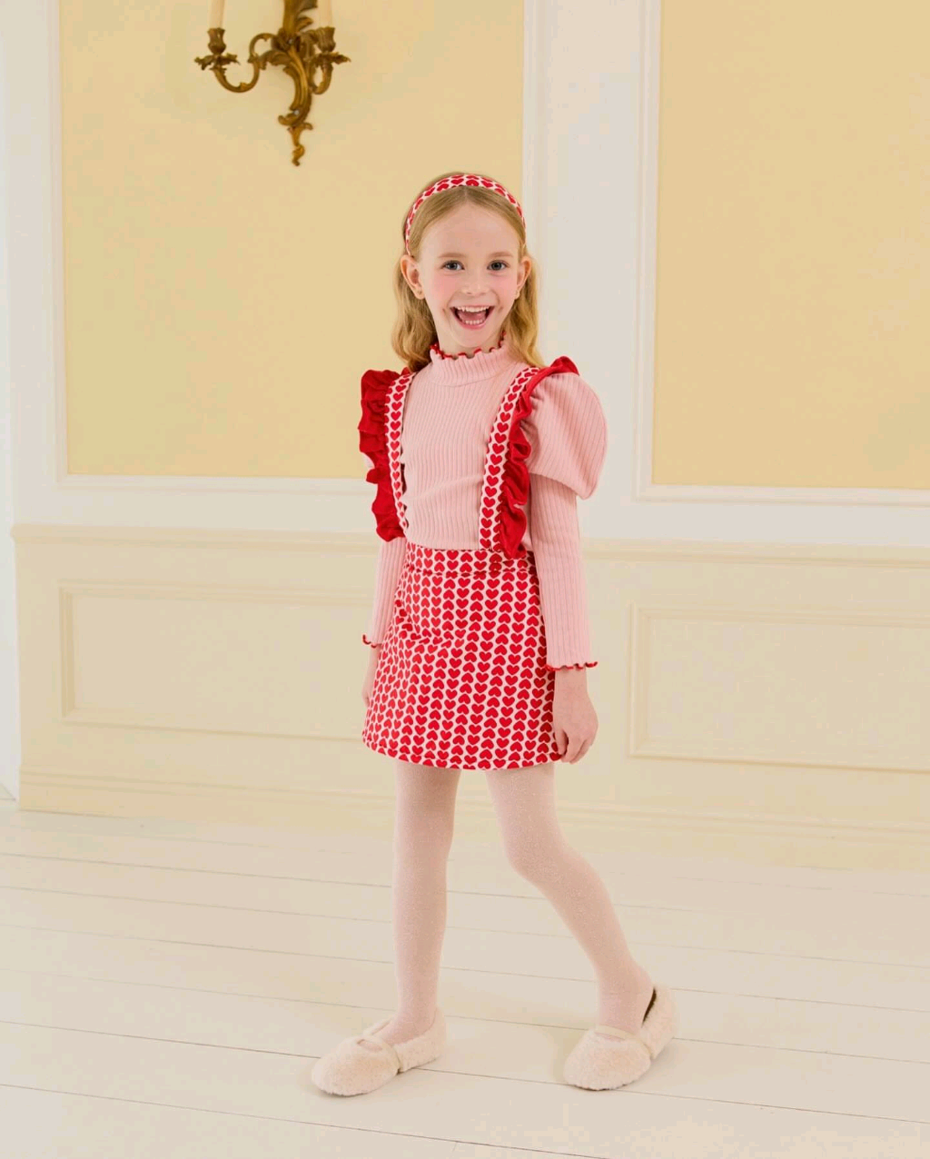 [ALITTLE] Ribbon Padded skirt pants & Puff T Set_Red