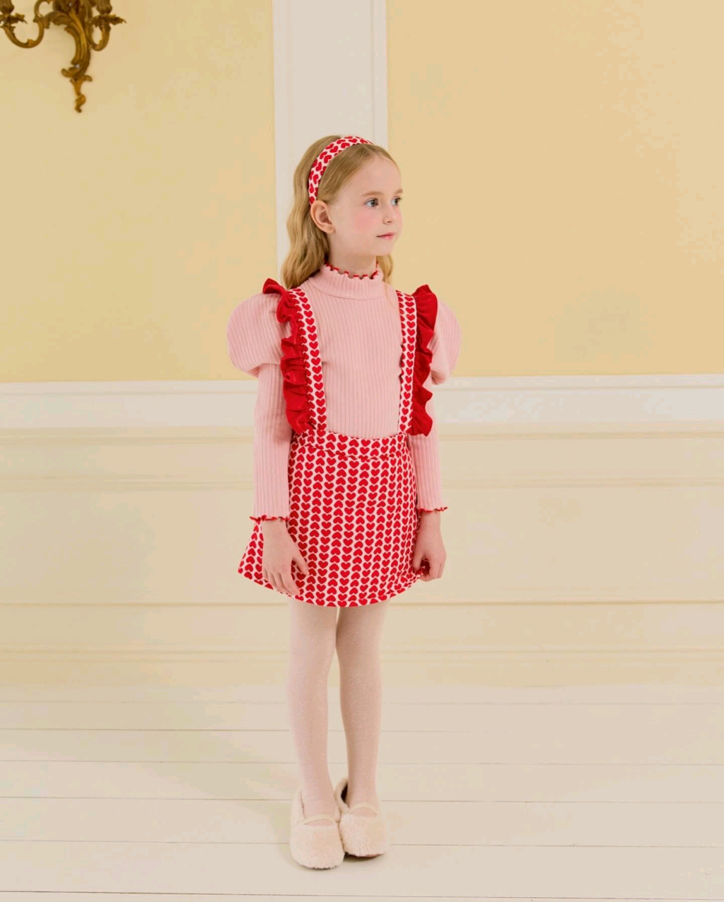 [ALITTLE] Ribbon Padded skirt pants & Puff T Set_Red
